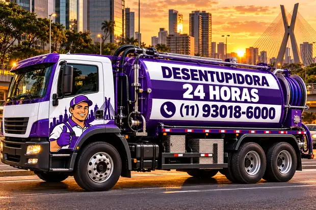 Caminhão auto vácuo da desentupidora 24h atendendo em São Paulo