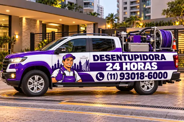 Caminhonete de desentupimento em condomínio em São Paulo