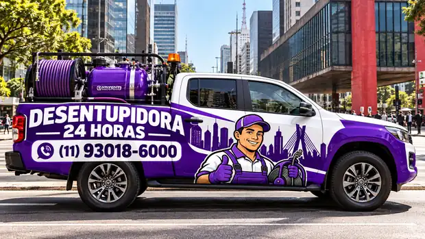 Caminhonete com hidrojato para desentupimento de esgoto em São Paulo
